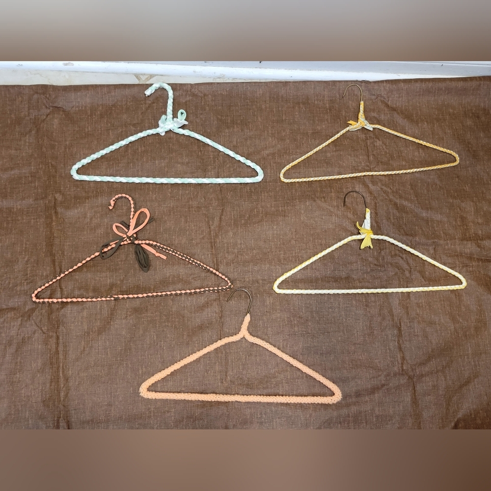 5 VTG 70s Crocheted Hangers Handmade Boho Retro Granny Made See Pictures